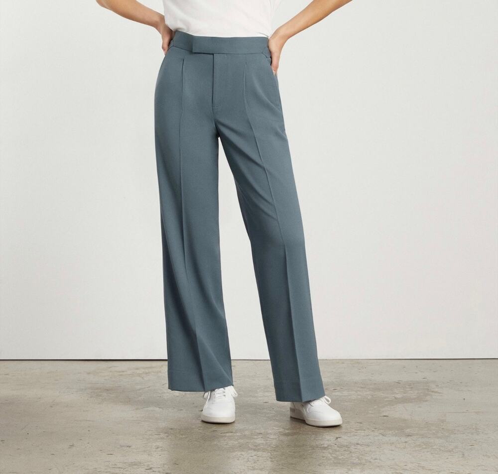 Everlane 80s Italian Wool Pant Women 4 Blue Excellent‎ High Waist Wide Trousers